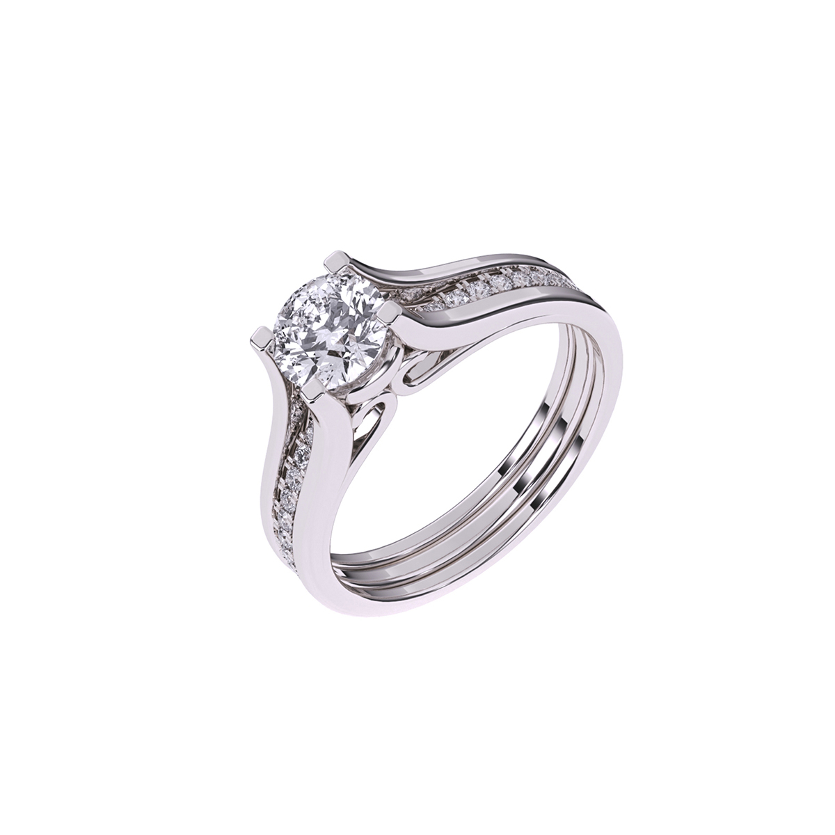 Designer Three Row Solitaire With Accent Ring